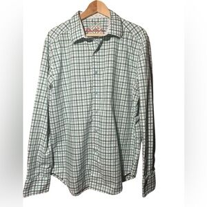 Robert Graham Shirt Mens xLarge Button front  Flip Cuff Embroidered blue green